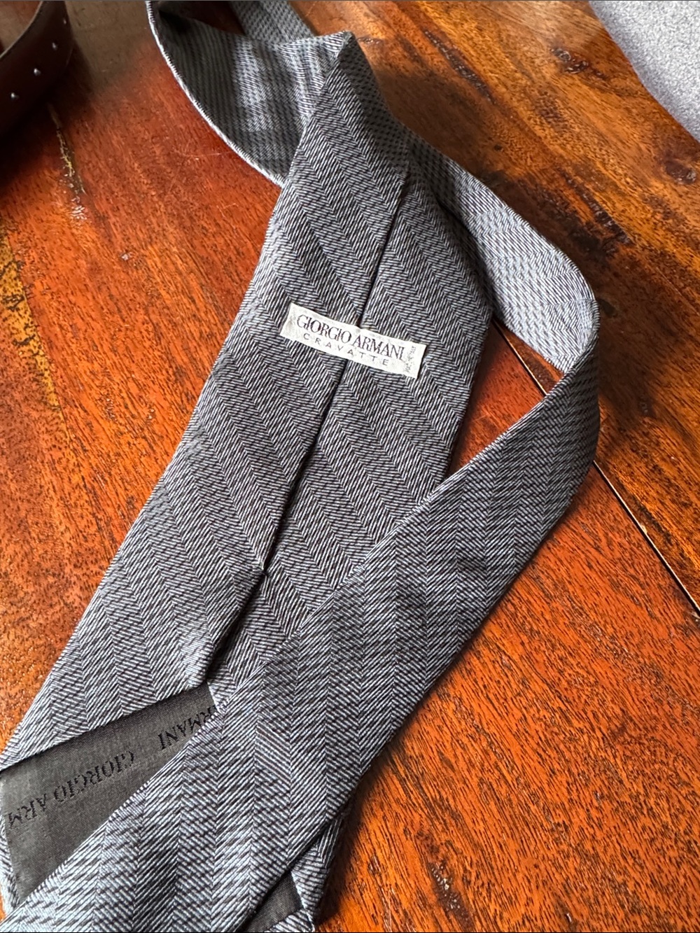 Giorgio Armani Gray Herringbone Silk Tie with Subtle Texture
